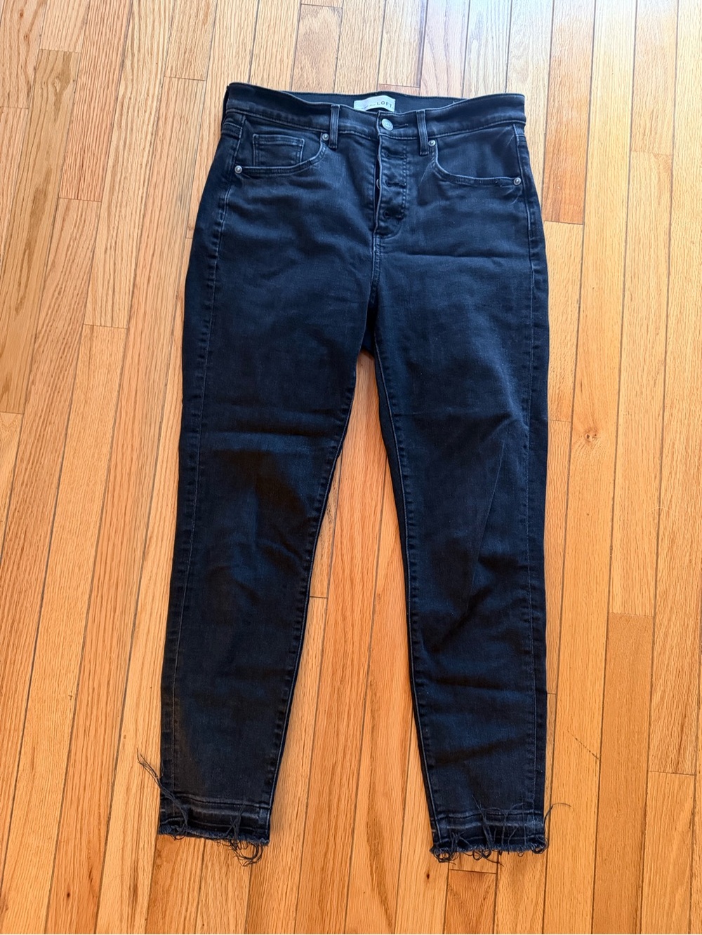 LOFT Black Skinny Jeans with Frayed Hem